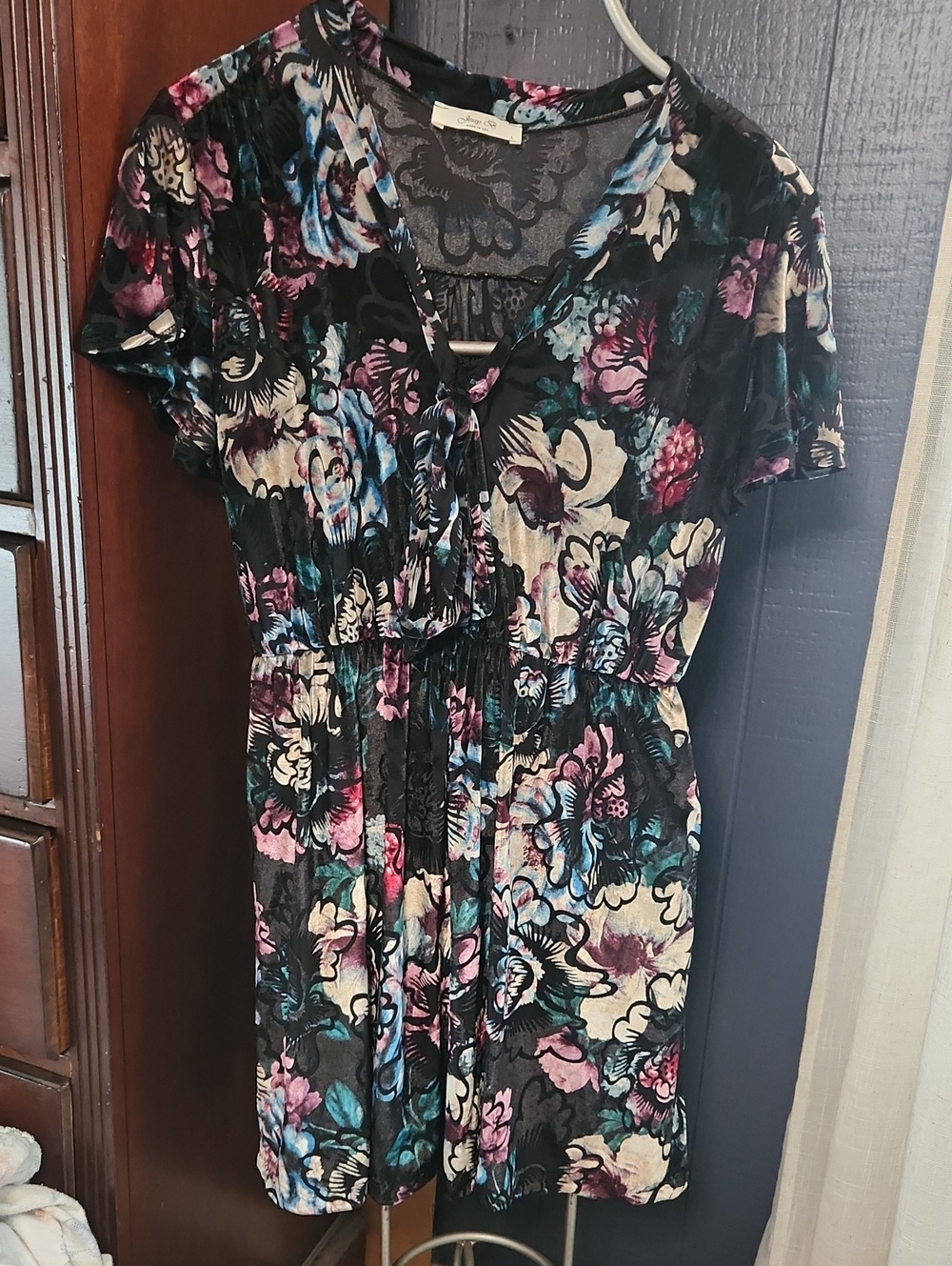 Jessy B Velvet Floral Dress Size L